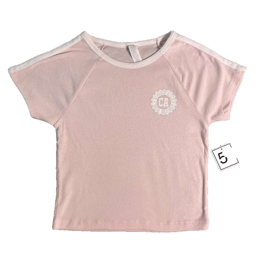 NWT 5B Style Baby Tee Womens L Pink Y2K Soft Girl Ringer Crop Top CA Logo